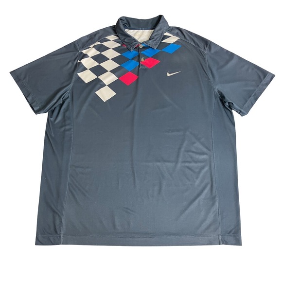 Nike Other - Nike Golf Tour Performance Dri-FIT Polo Shirt Mens XXL Blue Gray Retro Diamond